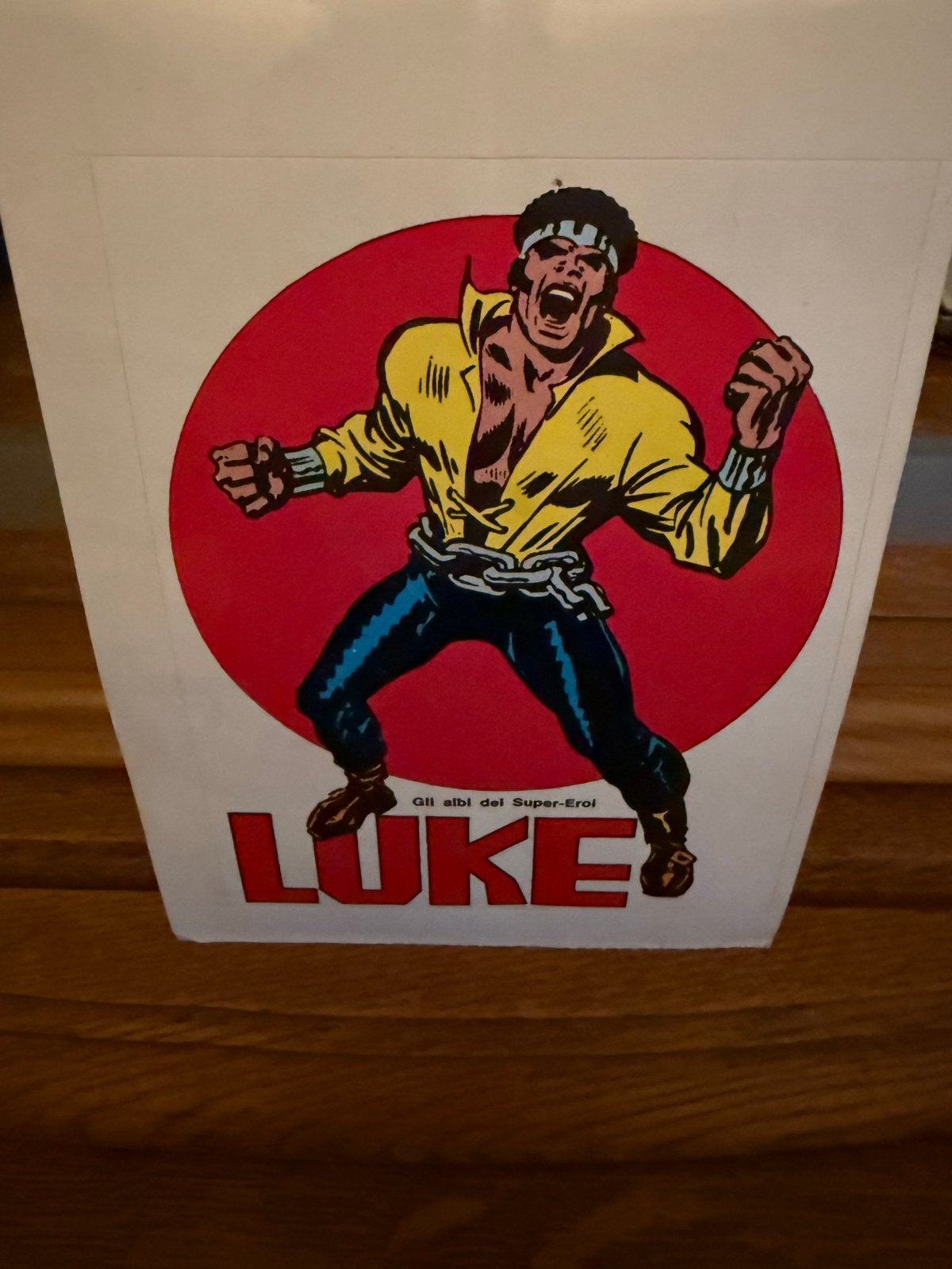 Vintage Luke Cage Sticker - Uit Italië, Ophalen of Verzenden, Zo goed als nieuw, Strip of Tekenfilm