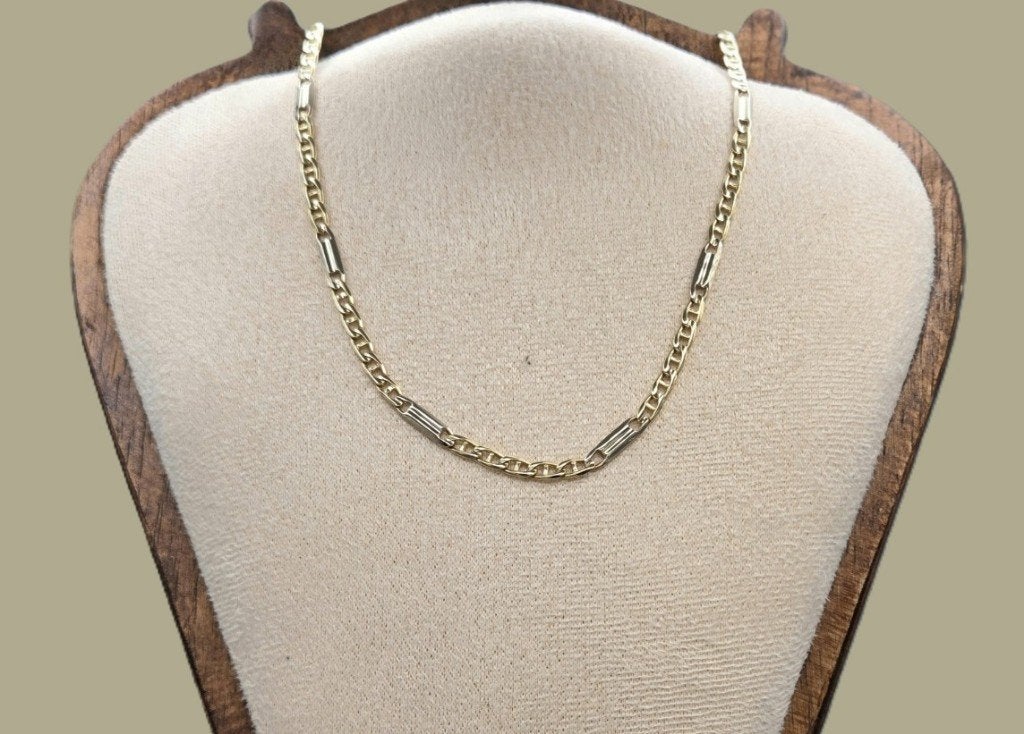 Vintage gouden bicolor ankerschakelketting plaatjes.2026/564, ., Ophalen of Verzenden, Zo goed als nieuw, .