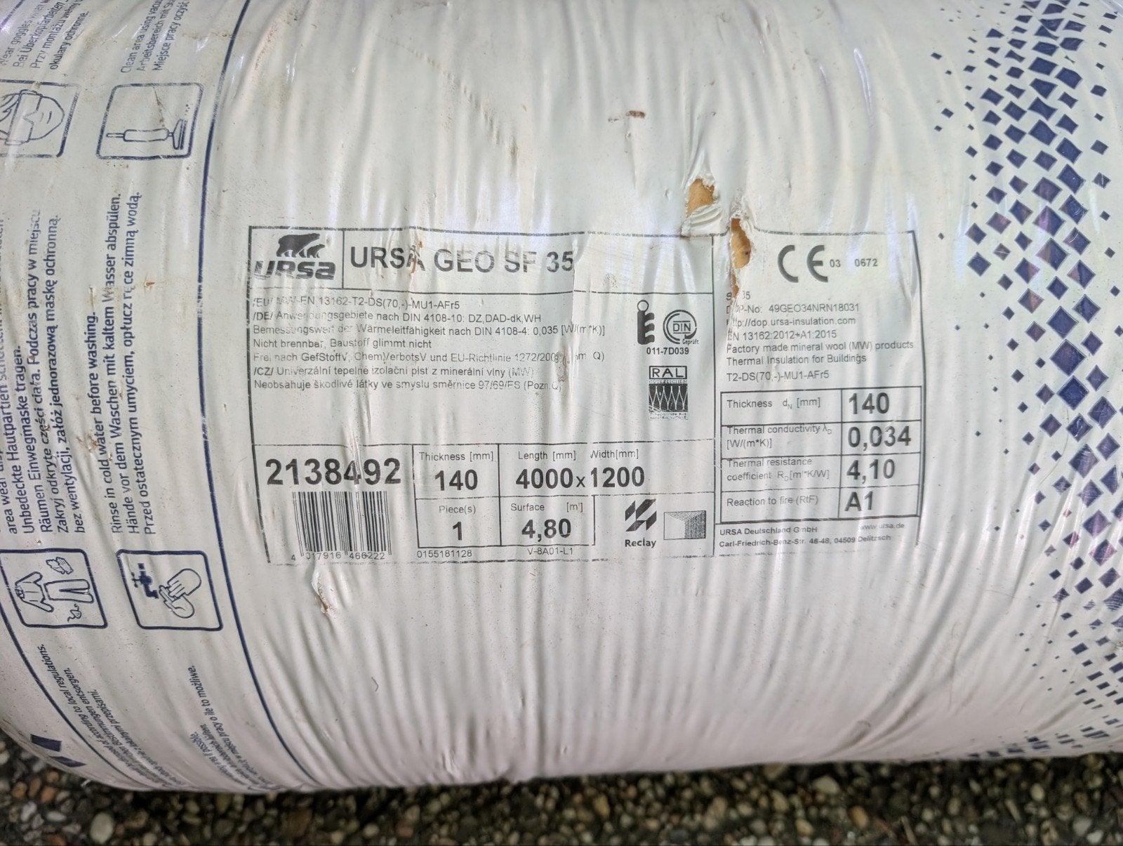 URSA GEO SF 35 Glaswol isolatie - 140mm dik, 4.8m², Doe-het-zelf en Verbouw, Isolatie en Afdichting, Ophalen, Dakisolatie, 12 cm of meer