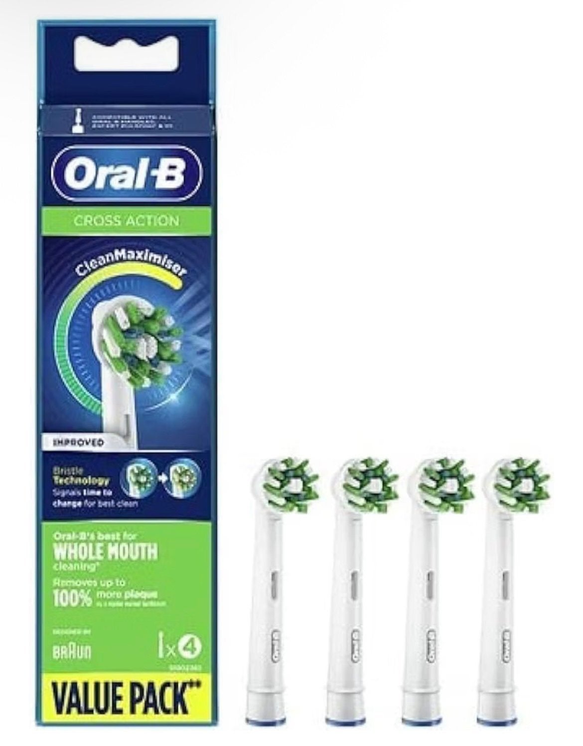Oral-B CrossAction CleanMaximiser Brush Heads – 4 Pack – New, Ophalen of Verzenden, Nieuw, Opzetborstel