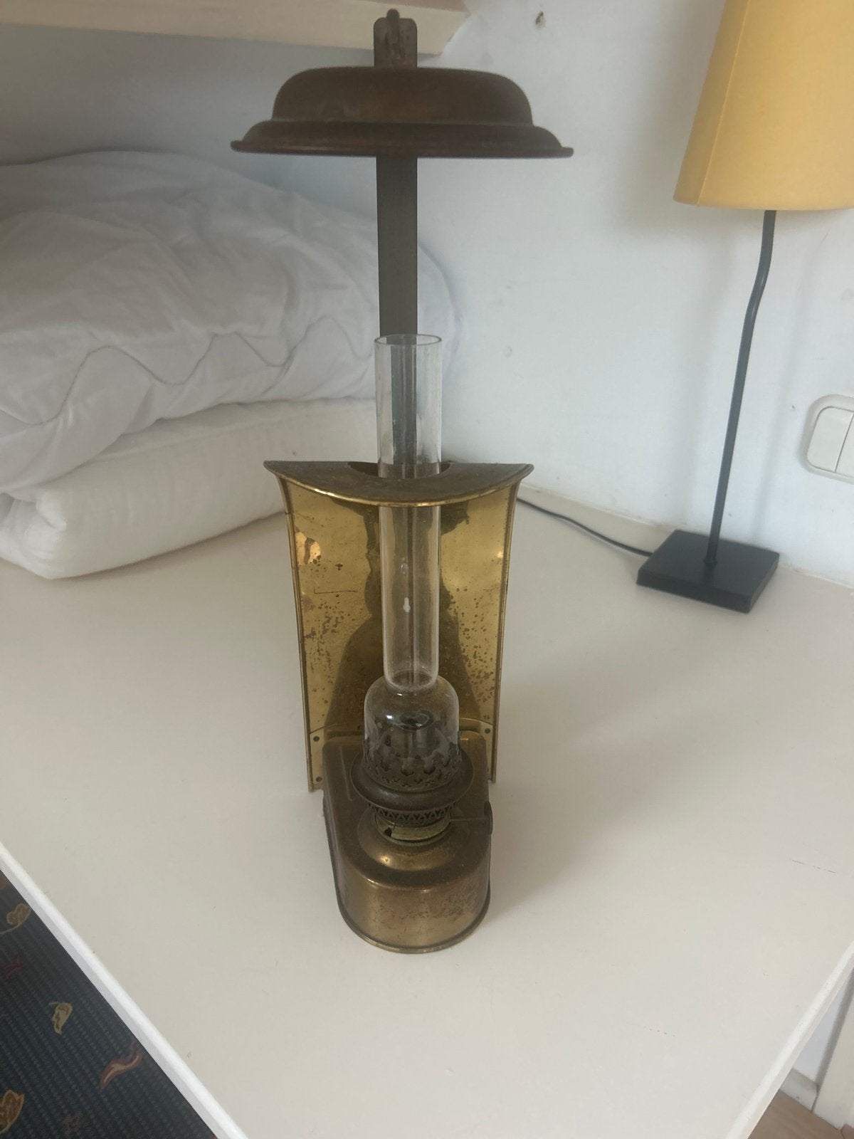 Antieke messing olielamp - Wandmodel, Ophalen of Verzenden