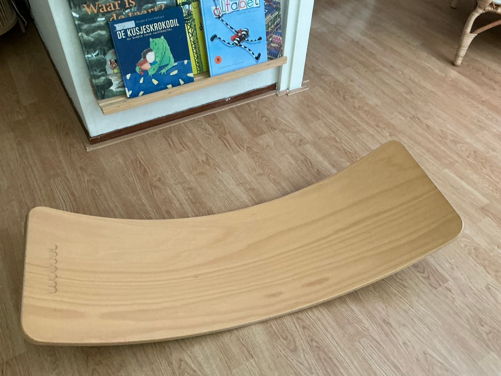 Balansbord WOBBLE XL met oudroze ribstof matras, Ophalen, Gebruikt