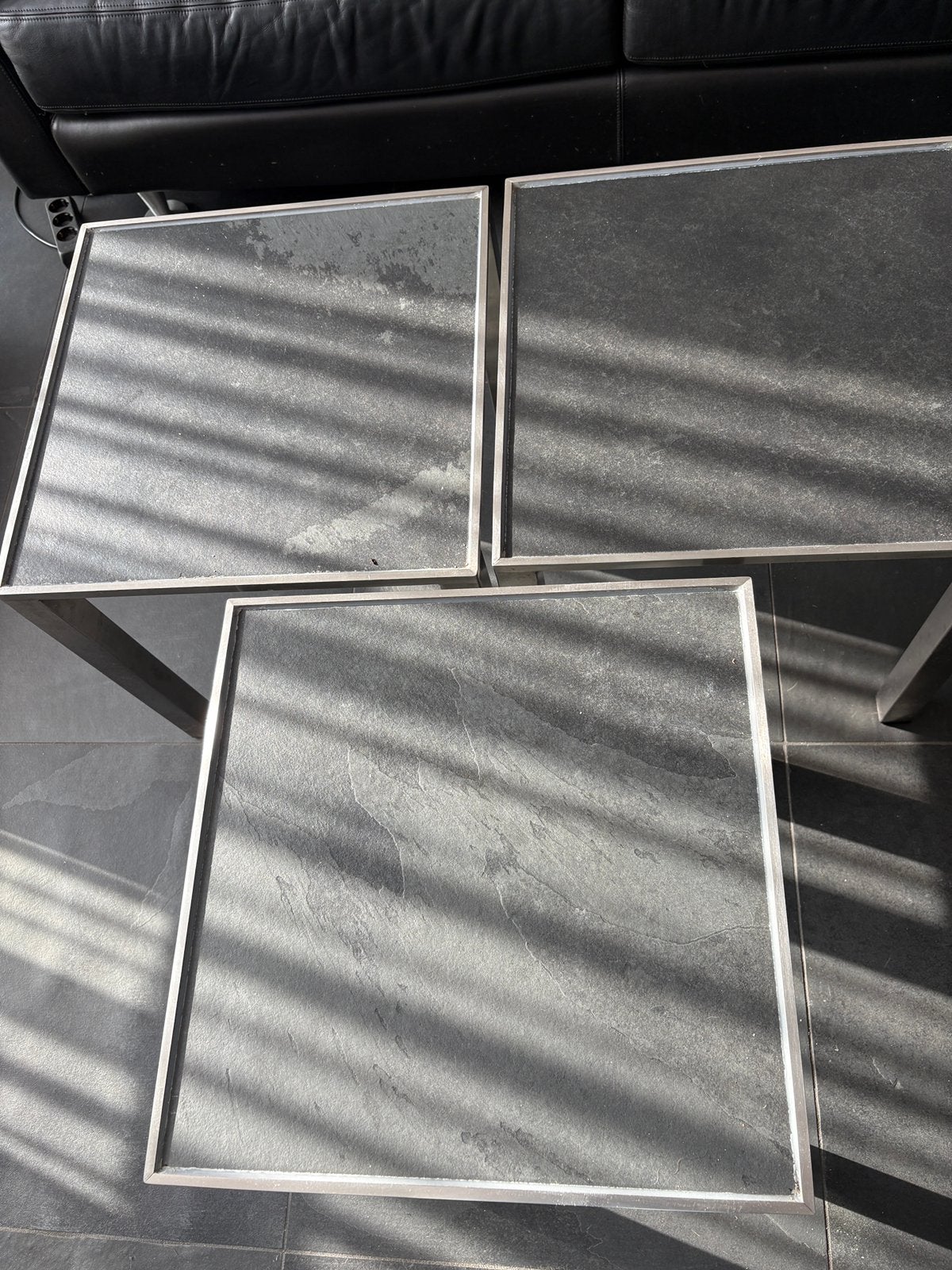 5 rvs bijzettafeltjes, Ophalen, Minder dan 55 cm, Metaal of Aluminium, Zo goed als nieuw