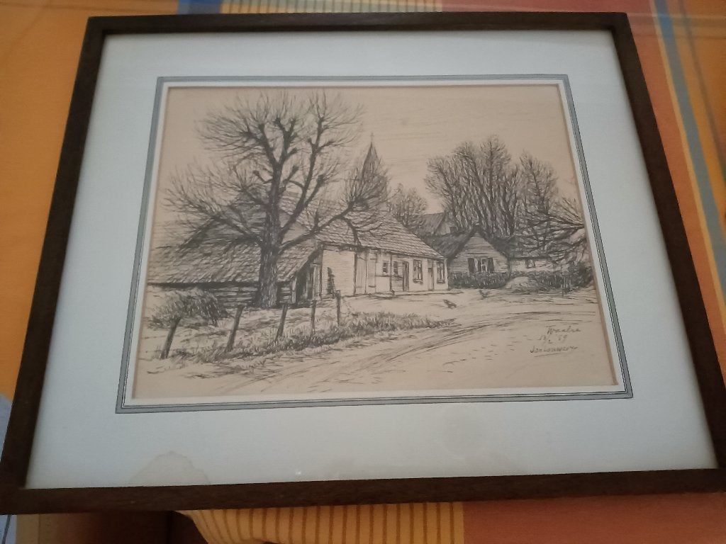 Pentekening Waalre, Ophalen of Verzenden, Tekening, Pentekening, Ingelijst
