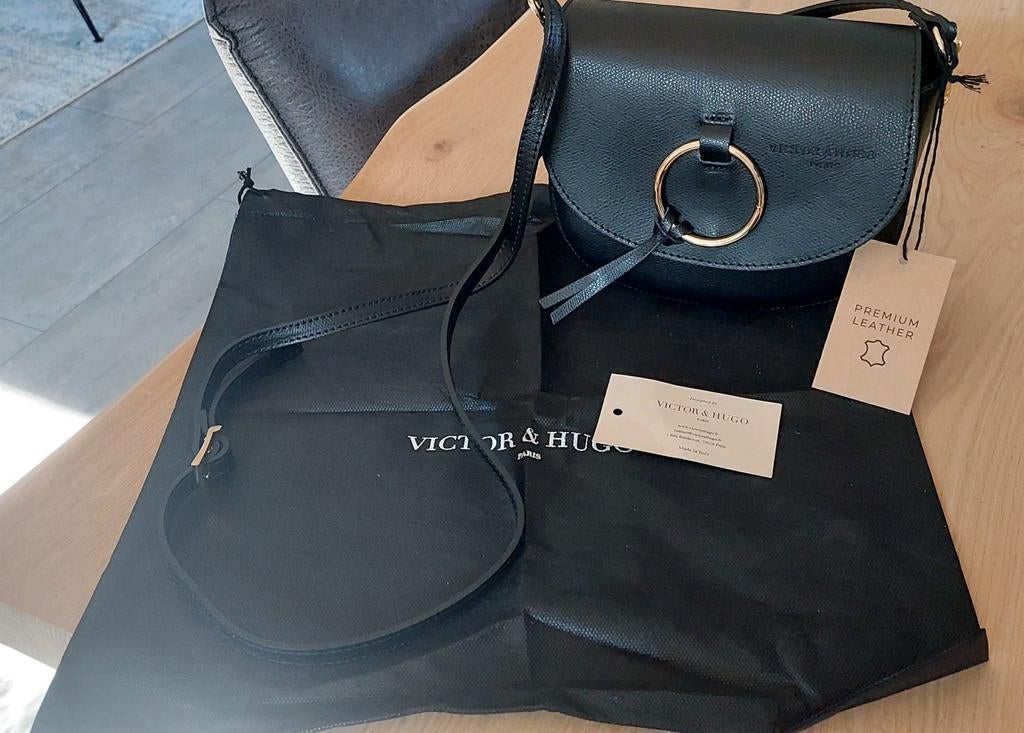 Prachtige zwart leren schouder tas Victor&Hugo, Ophalen of Verzenden, Nieuw, Zwart, Schoudertasje