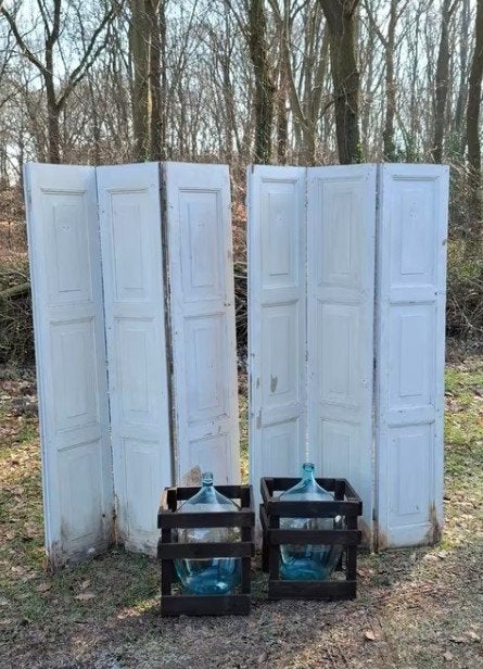 Oude Brocante Set Luiken Hoofdbord Roomdivider Kamerscherm, Ophalen of Verzenden, N, T, V