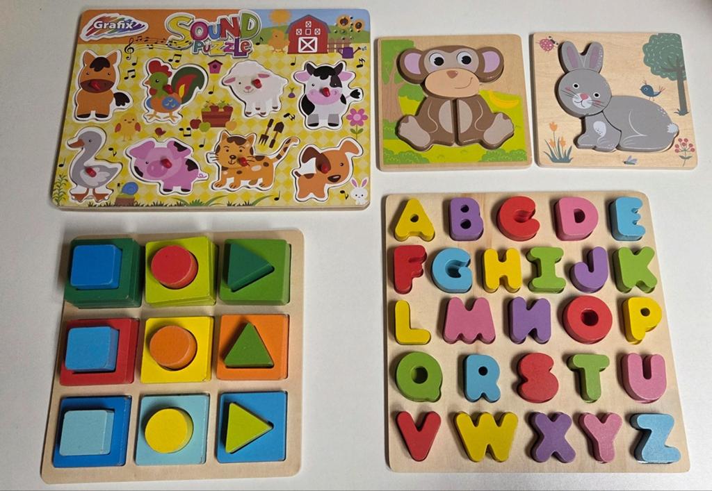 Houten puzzels, Kinderen en Baby's, Speelgoed | Kinderpuzzels, Ophalen of Verzenden, Minder dan 10 stukjes, Gebruikt, 6 maanden tot 2 jaar
