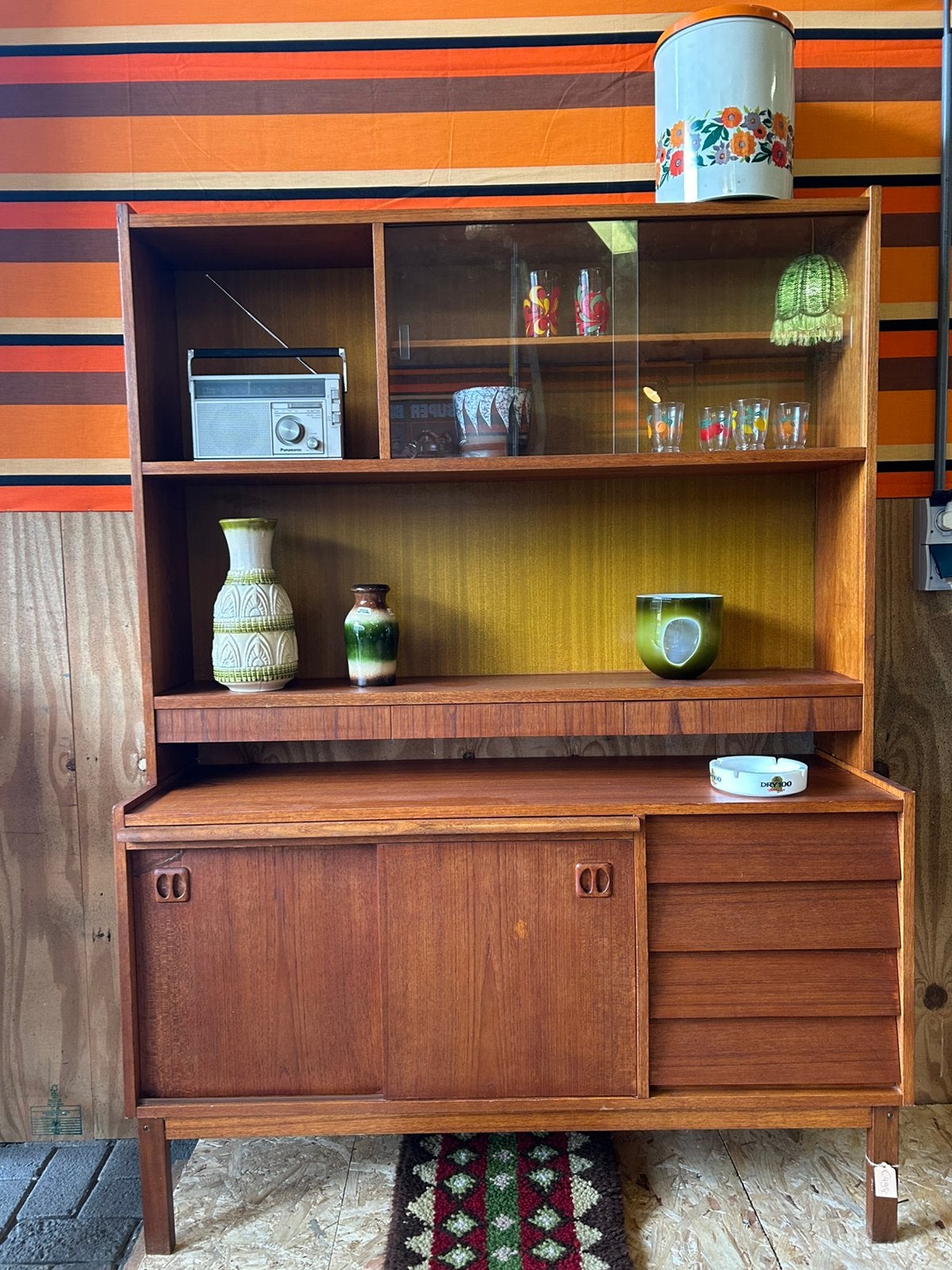 Vintage jaren 60 teak houten high board met bureaublad, Huis en Inrichting, Kasten | Wandmeubels, Ophalen, ?, ?, ?