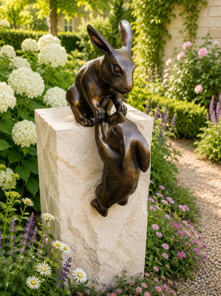 HELPENDE HAZEN / Bronzen tuinbeeld, Dierenbeeld, Nieuw, Info@huisentuindecoratiemarie.nl, Huis en tuin decoratie marie