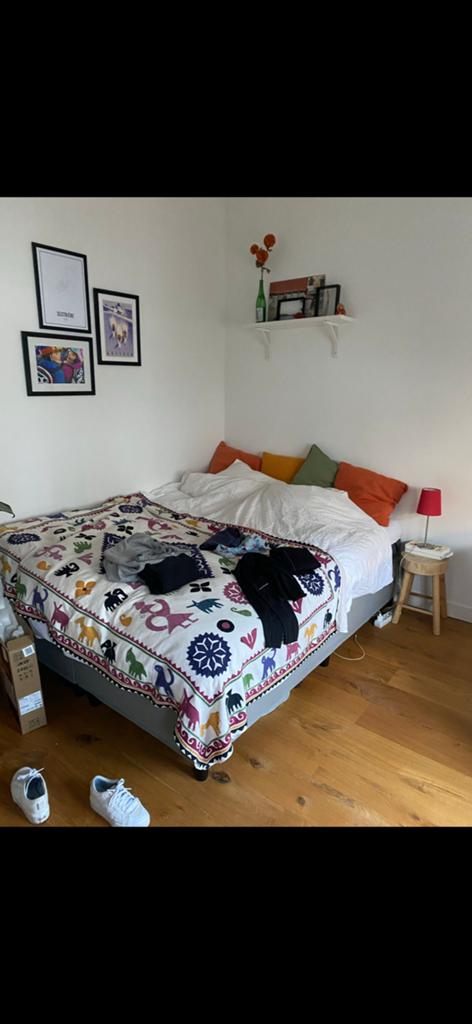 Boxspring + emma matras 160x200, Ophalen, Tweepersoons, 160 cm, Stof