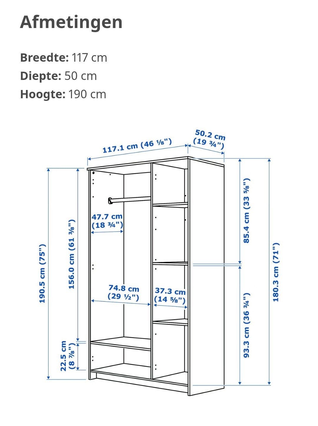 Kledingkast Ikea Brimnes, Gebruikt, 100 tot 150 cm, Ophalen of Verzenden, 150 tot 200 cm