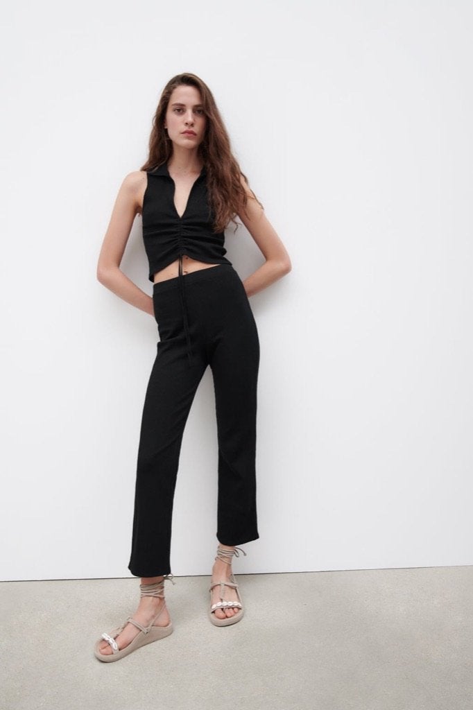 Dames Zara 2-delige co-ord set rib top flare broek maat S 36, Ophalen of Verzenden, Nieuw, Maat 36 (S)