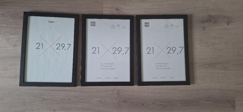 Hema, 3 zwart houten fotolijsten A4 21 x 29,7 cm, Ophalen of Verzenden, Zo goed als nieuw