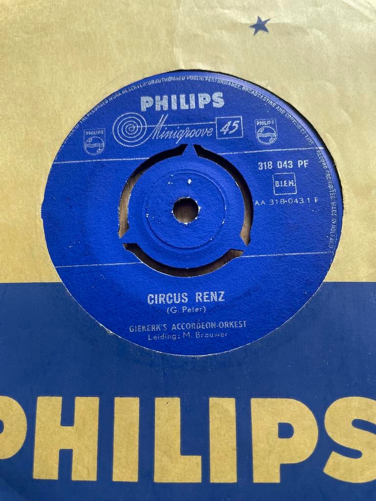 Giekerk's Accordeon-Orkest - Circus Renz (Philips Minigroove, Gebruikt, 7 inch, Ophalen of Verzenden, Voor 1960