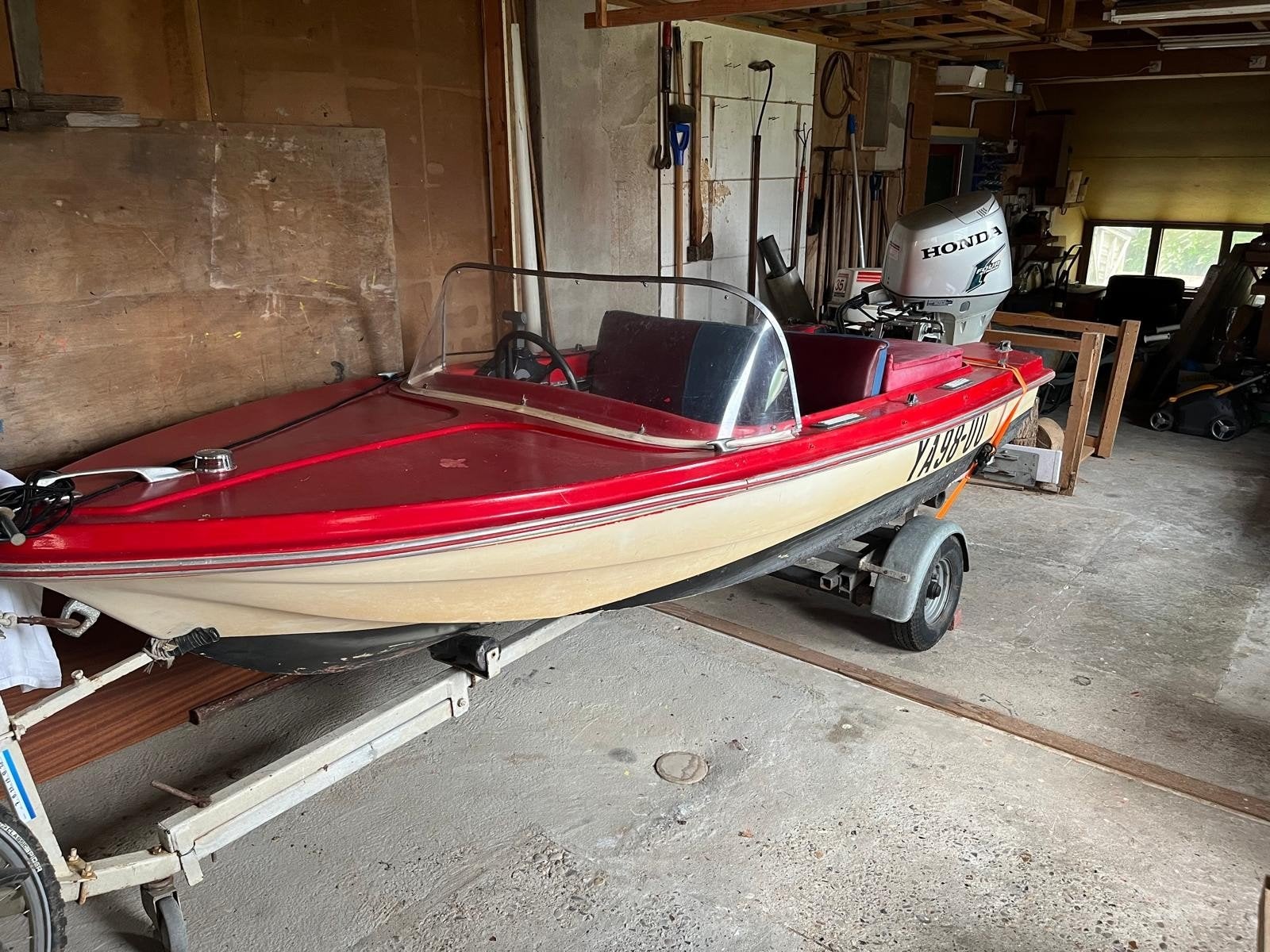 Rode Speedboot met Honda 25 PK buitenboordmotor, Watersport en Boten, Motorboten en Motorjachten, Overige merken, Gebruikt, 4 m
