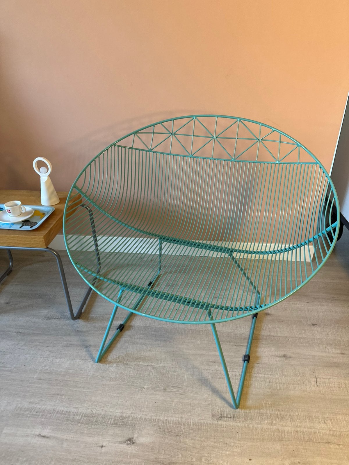 Draadstoel turquoise Scandinavisch deens design vintage, Huis en Inrichting, Stoelen, Ophalen of Verzenden, Zo goed als nieuw
