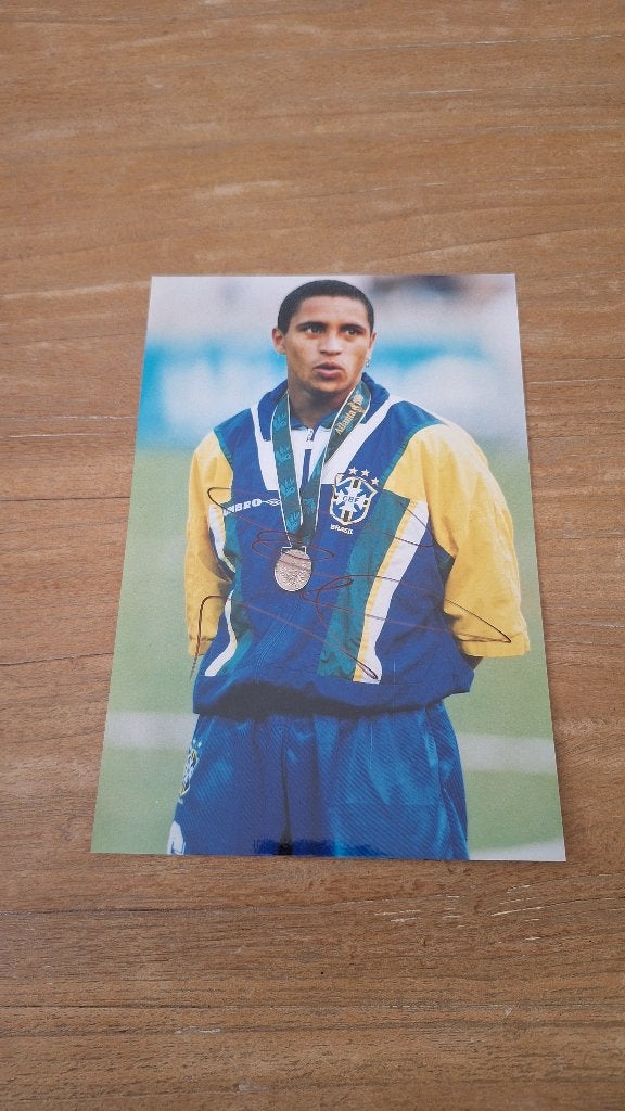 Foto 20x25cm met handtekening; Roberto Carlos # Brazilie, Ophalen of Verzenden, Nieuw, Buitenlandse clubs, Overige typen