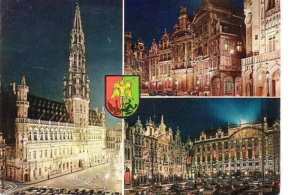Ansichtkaart	Brussel	Grote Markt	3 luik	bij nacht, Verzenden, 1980 tot heden, Gelopen, Brussel (Gewest)