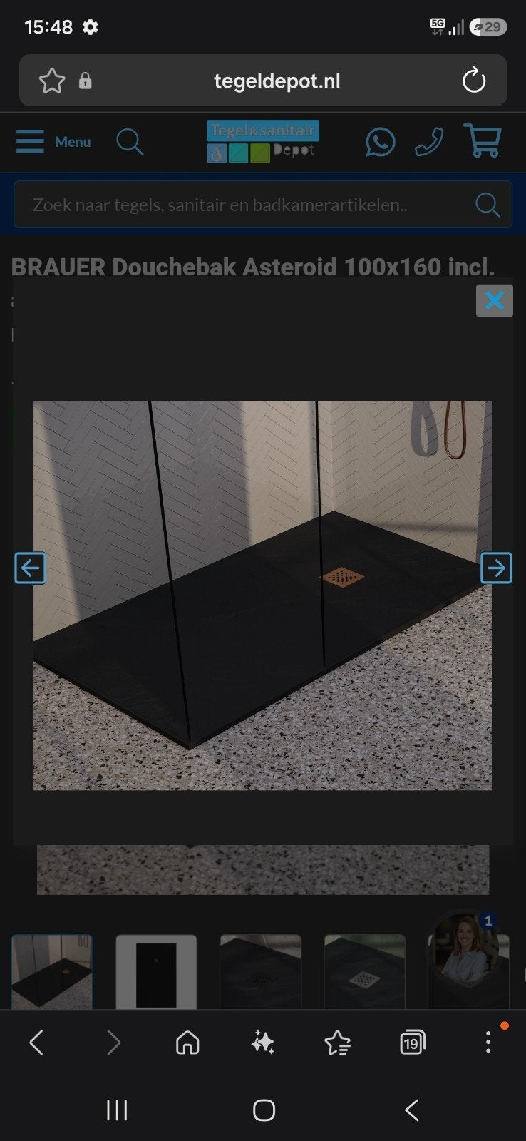 Bauer douchebak 100x160 cm zwart mat, Ophalen of Verzenden, Nieuw, Steen, Douche