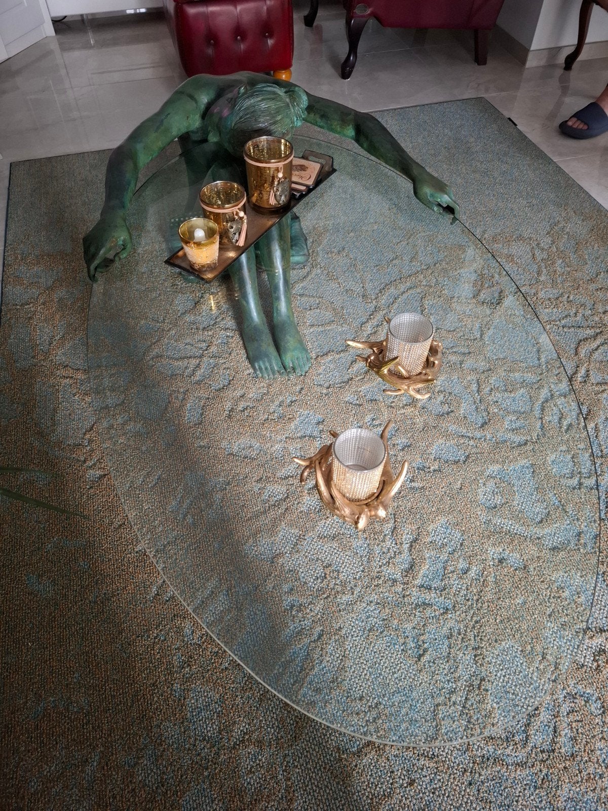 Unieke bronzen salontafel met glazen blad, Ophalen