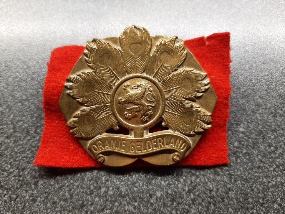 Oranje  Gelderland  - ouder koper embleem  KL, Ophalen of Verzenden, Landmacht, Nederland, Embleem of Badge