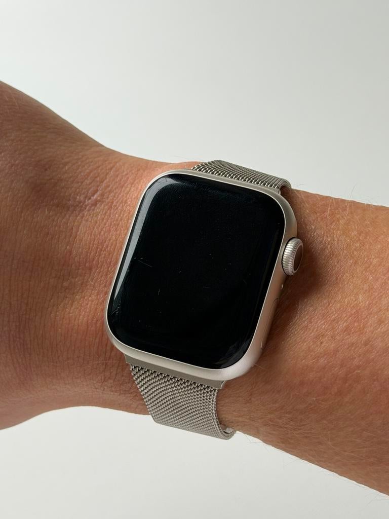 Apple Watch Series 9,41 mm GPS,Zilver:Milanese band,Topstaat, Sieraden, Tassen en Uiterlijk, Smartwatches, IOS, Ophalen of Verzenden