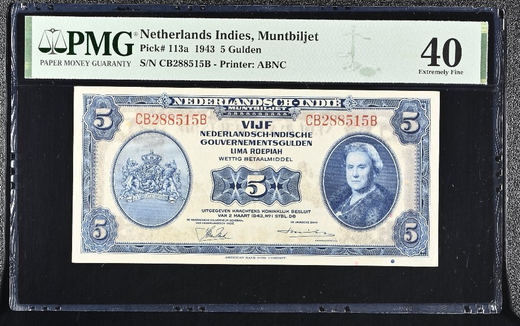 Mooi biljet 5 gulden Nederlands-Indië, Wilhelmina 1943 | PMG, Ophalen of Verzenden