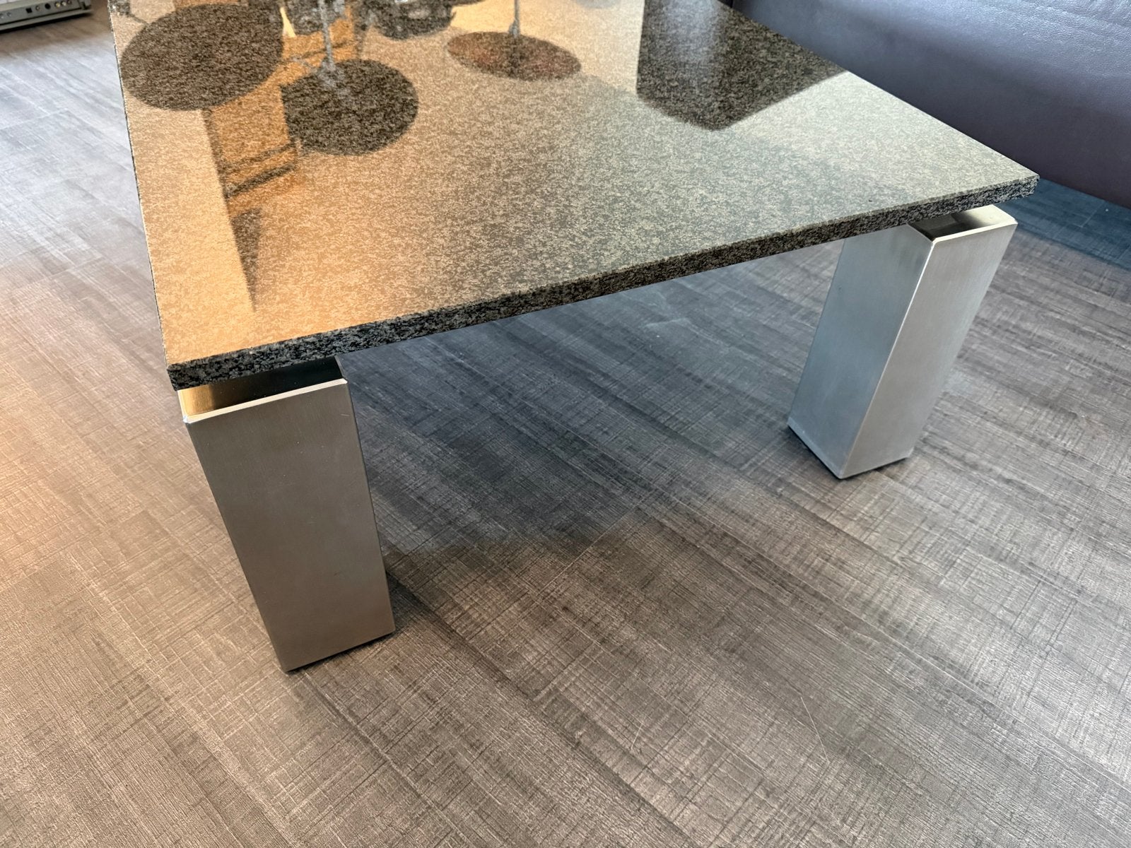 Salontafel graniet Impala Black met RVS onderstel 120x70cm, Ophalen, 100 tot 150 cm, 50 tot 100 cm, Zo goed als nieuw