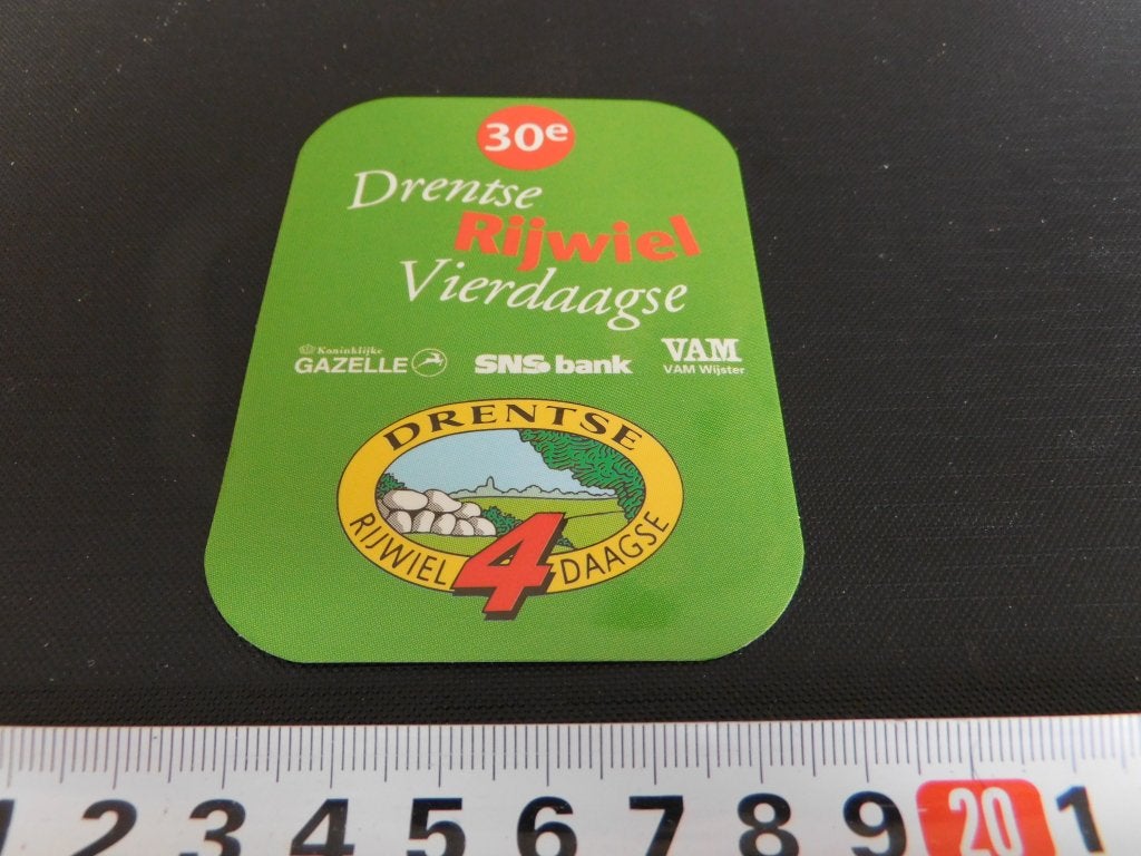 sticker 30e Drentse Rijwiel Vierdaagse 1995 Gazelle VAM SNS, Ophalen, Zo goed als nieuw