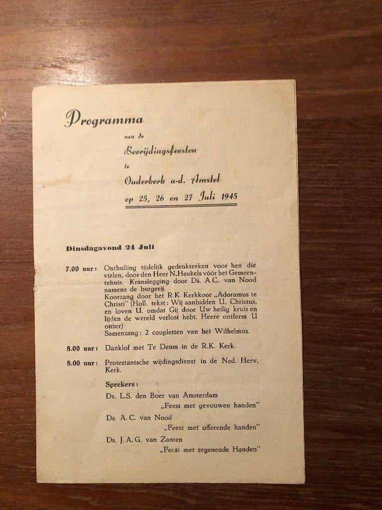 1945 Ouderkerk a.d. Amstel. Programma Bevrijdingsfeesten op, Verzenden, Overige onderwerpen, Tweede Wereldoorlog, Gelezen