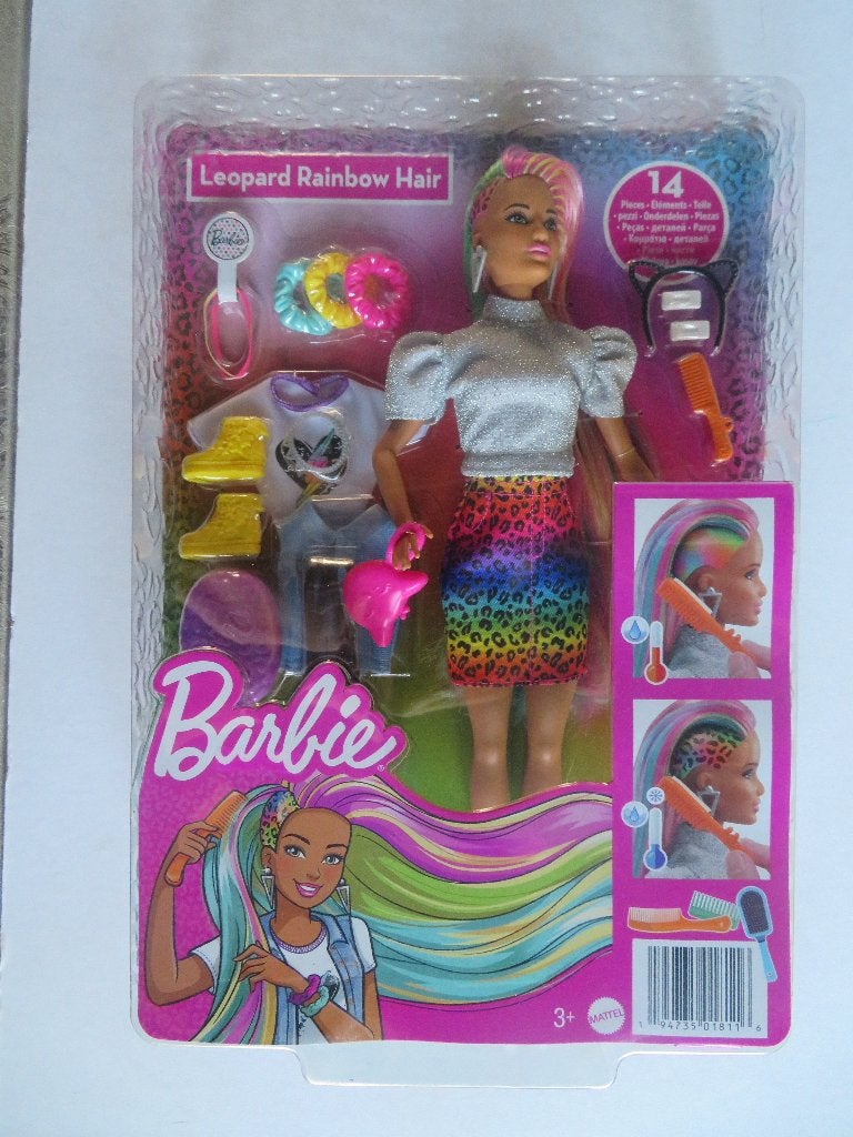 BARBIE -- LEOPARD RAINBOW HAIR --GRN80 , HCV99, Ophalen of Verzenden, Nieuw, Barbie