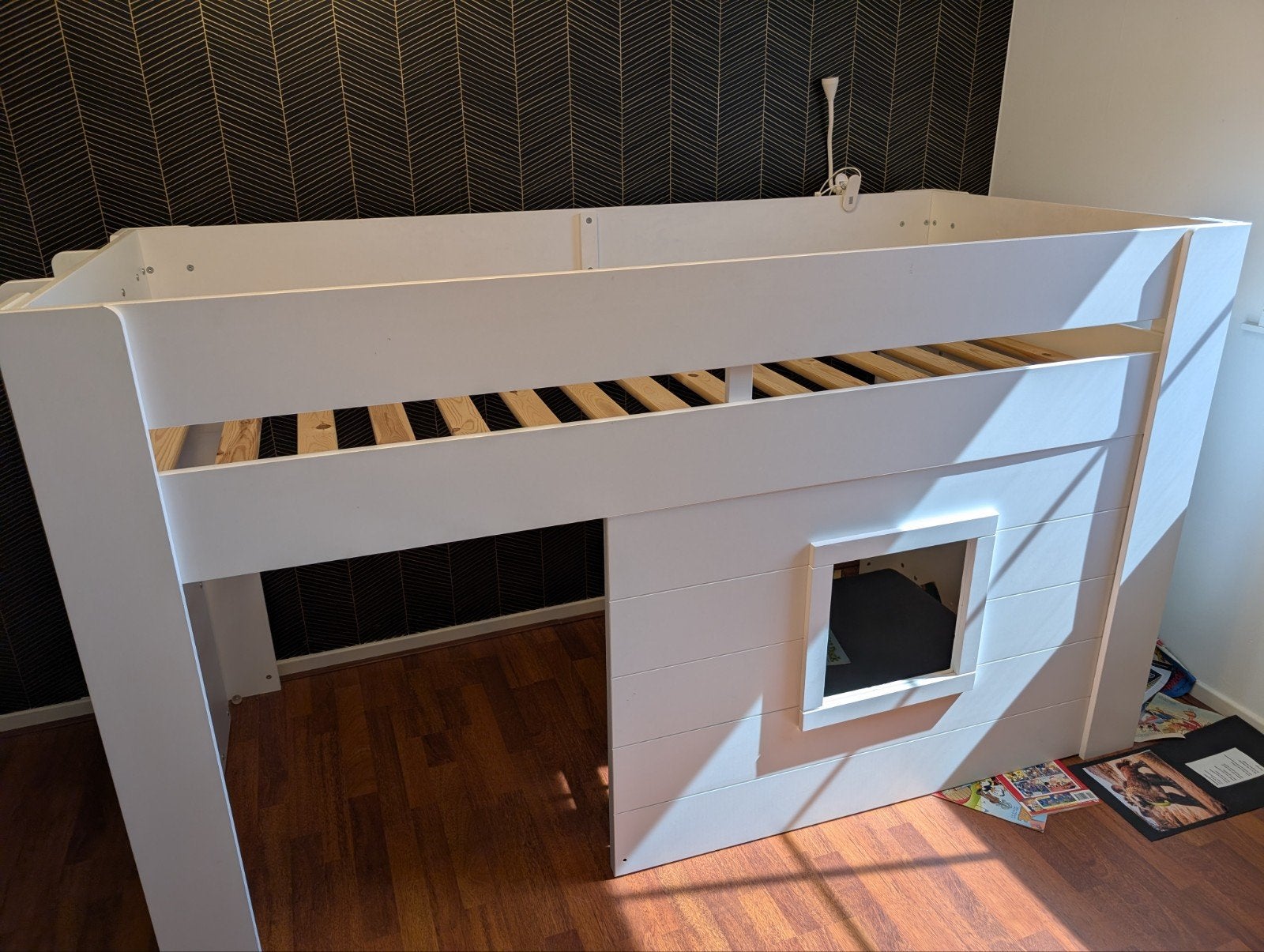 Halfhoogslaper met speelruimte - Wit, Ophalen, Gebruikt, Eenpersoons, Minder dan 160 cm