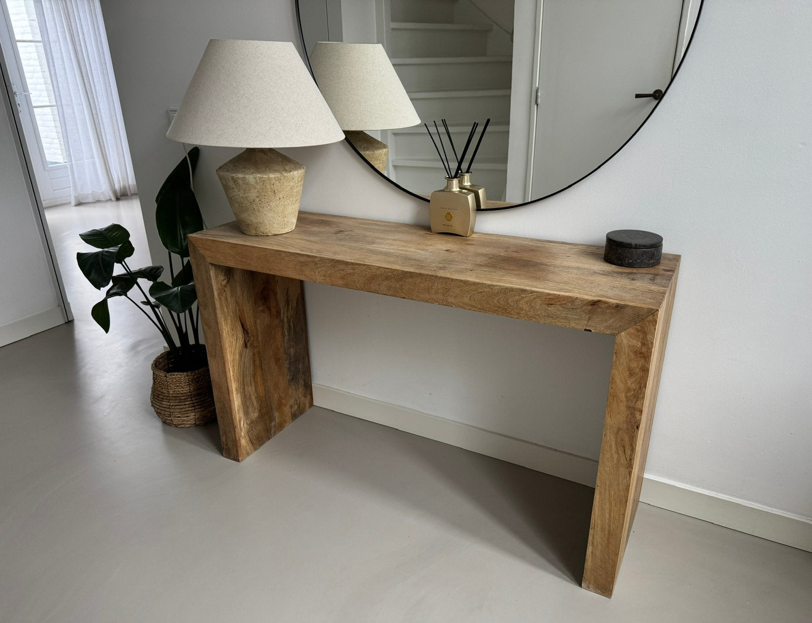 Haltafel van mangohout, Ophalen, 100 tot 150 cm, Zo goed als nieuw, Overige houtsoorten