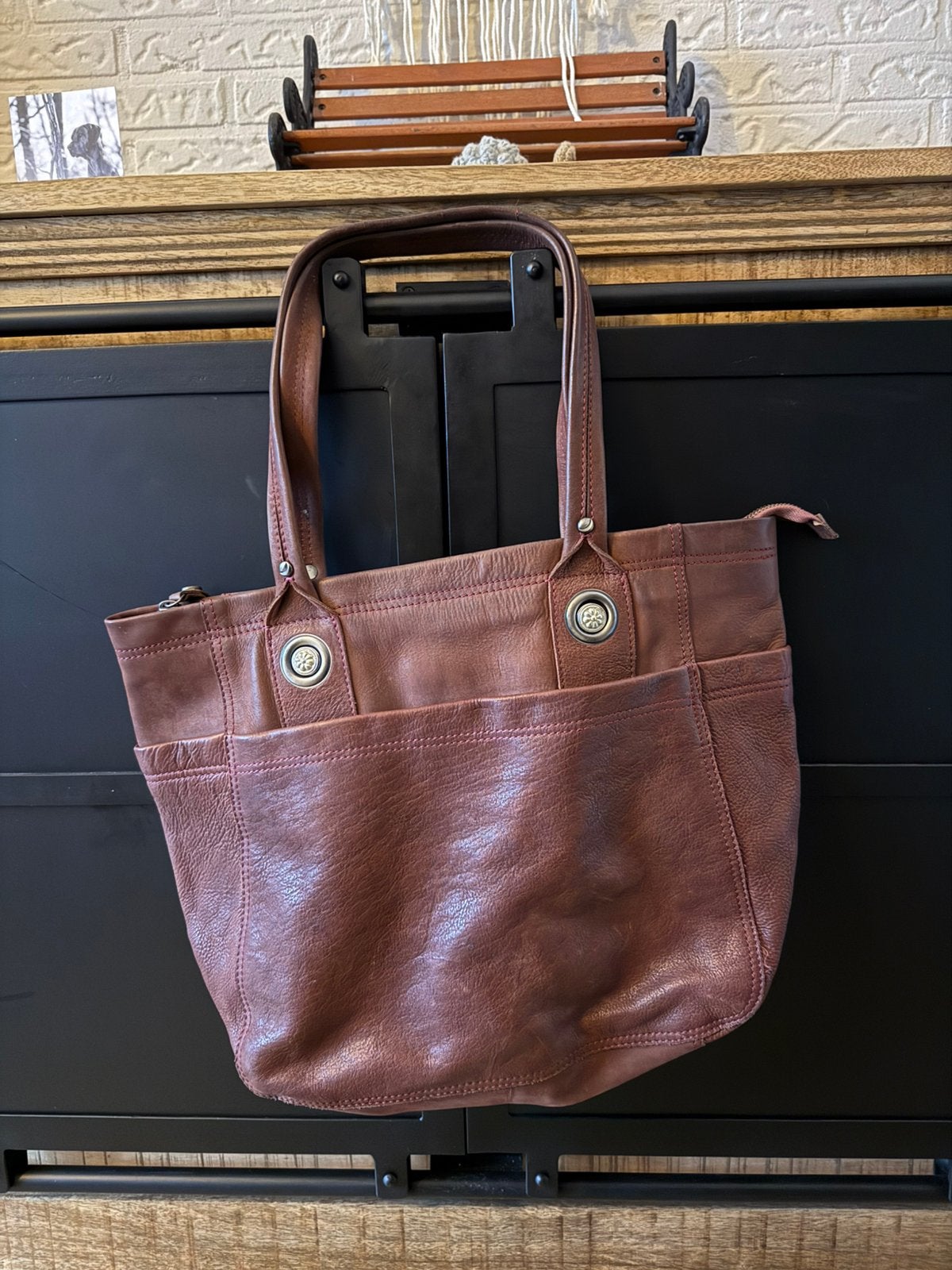 Leren Noosa tas, Sieraden, Tassen en Uiterlijk, Ophalen, Zo goed als nieuw, Bruin, Handtas
