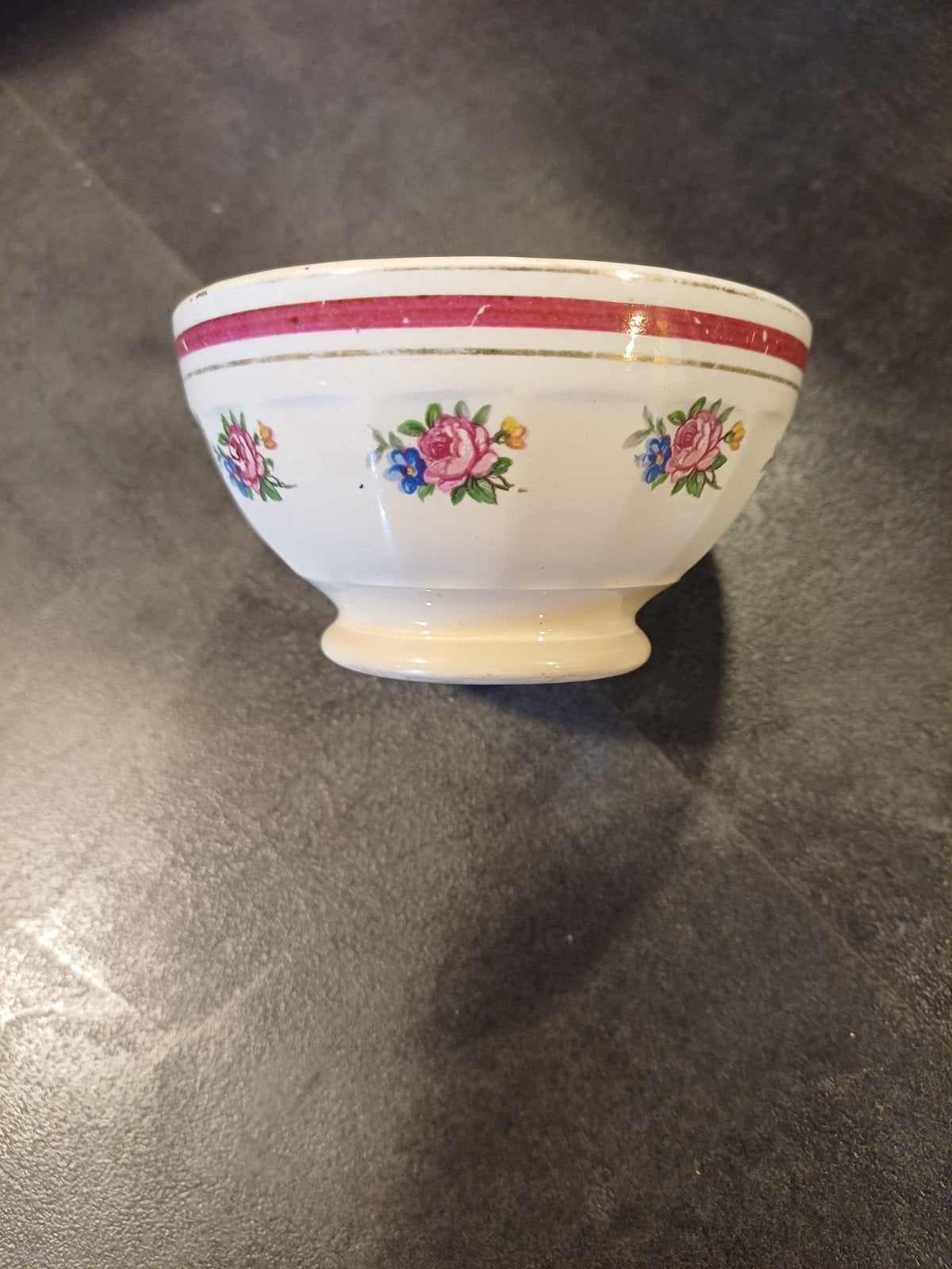 Vintage Franse Spoelkom met roze roosjes en roze gouden rand, Verzenden