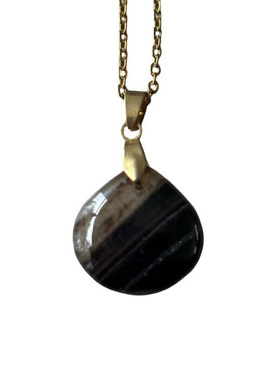 Zwarte Onyx Edelsteen Ketting - Roestvrijstaal Sieraden, Vanbeeksaar4@gmail.com, Zwart, Nieuw, Ophalen of Verzenden