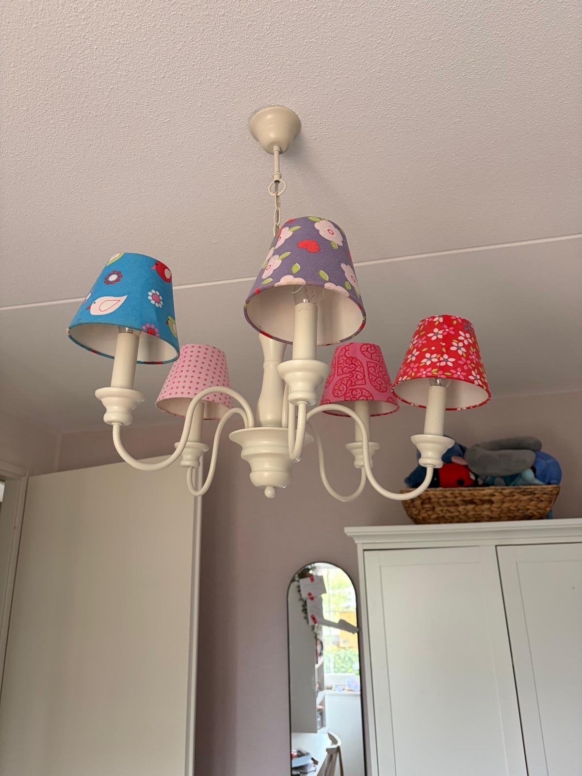 Kinderlamp kroonluchter met 5 kappen, Ophalen, Gebruikt, Metaal, E14 (klein)