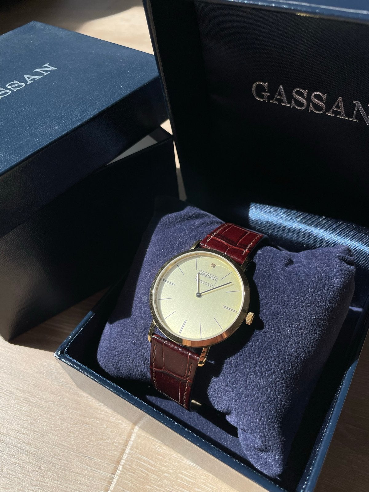 GASSAN Diamonds Horloge - Klassiek en Elegant, Sieraden, Tassen en Uiterlijk, Overige merken, Leer, Polshorloge, Ophalen of Verzenden