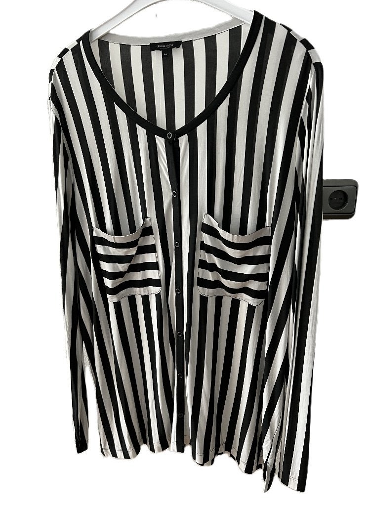 Claudia Strater lange loose fit blouse 44 cupro zwart wit, Verzenden, Zwart, Maat 42/44 (L), Zo goed als nieuw