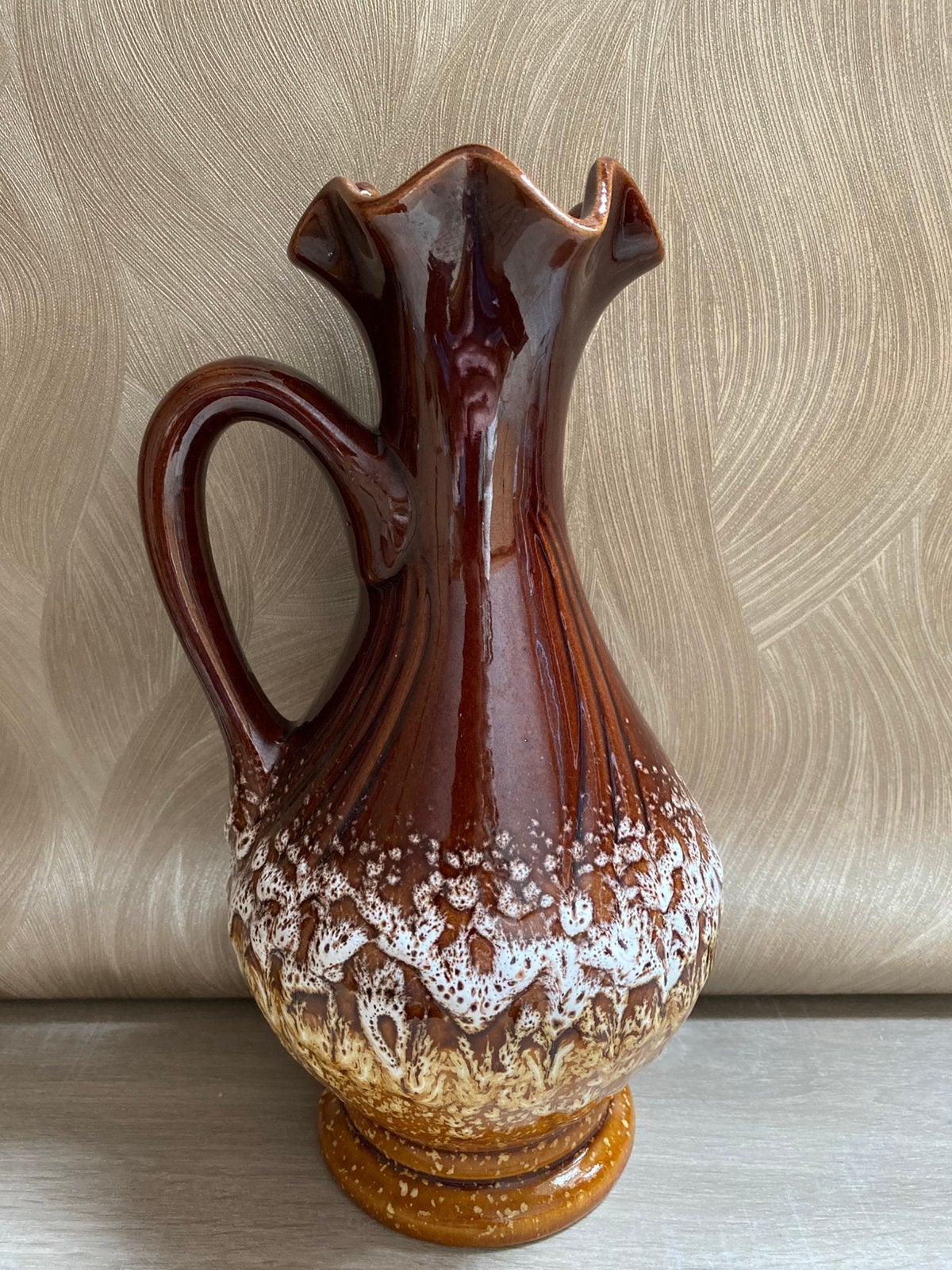 Robuuste zware vaas Bay West Germany, Bruin, 30 cm, Met handvat, Ophalen of Verzenden