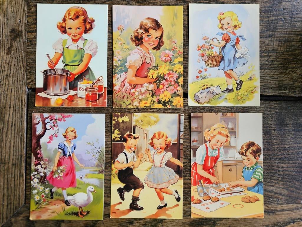 6 vintage ansichtkaarten, Ophalen of Verzenden, 1960 tot 1980, Ongelopen, Kinderen