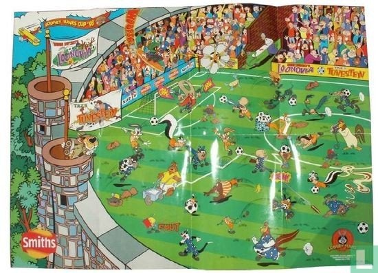 Gezocht Looney Tunes Cup '98 Poster - Smiths Reclame, Gebruikt, Rechthoekig Liggend, Ophalen of Verzenden, A1 t/m A3