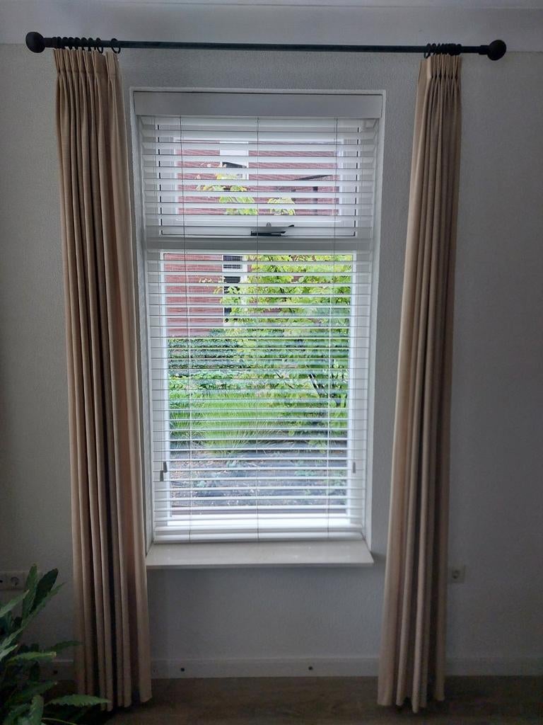 Lichtdoorlatende gordijnen met roede, beige, Modern, Klassiek, Gebruikt, 100 tot 150 cm, 200 cm of meer