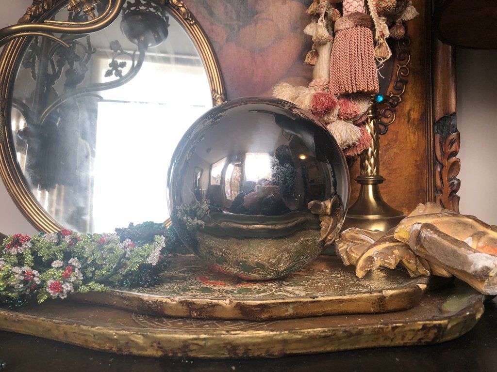 Grote Decoratie zilveren Spiegelbol Heksenbal -  oa Kerst, Ophalen of Verzenden