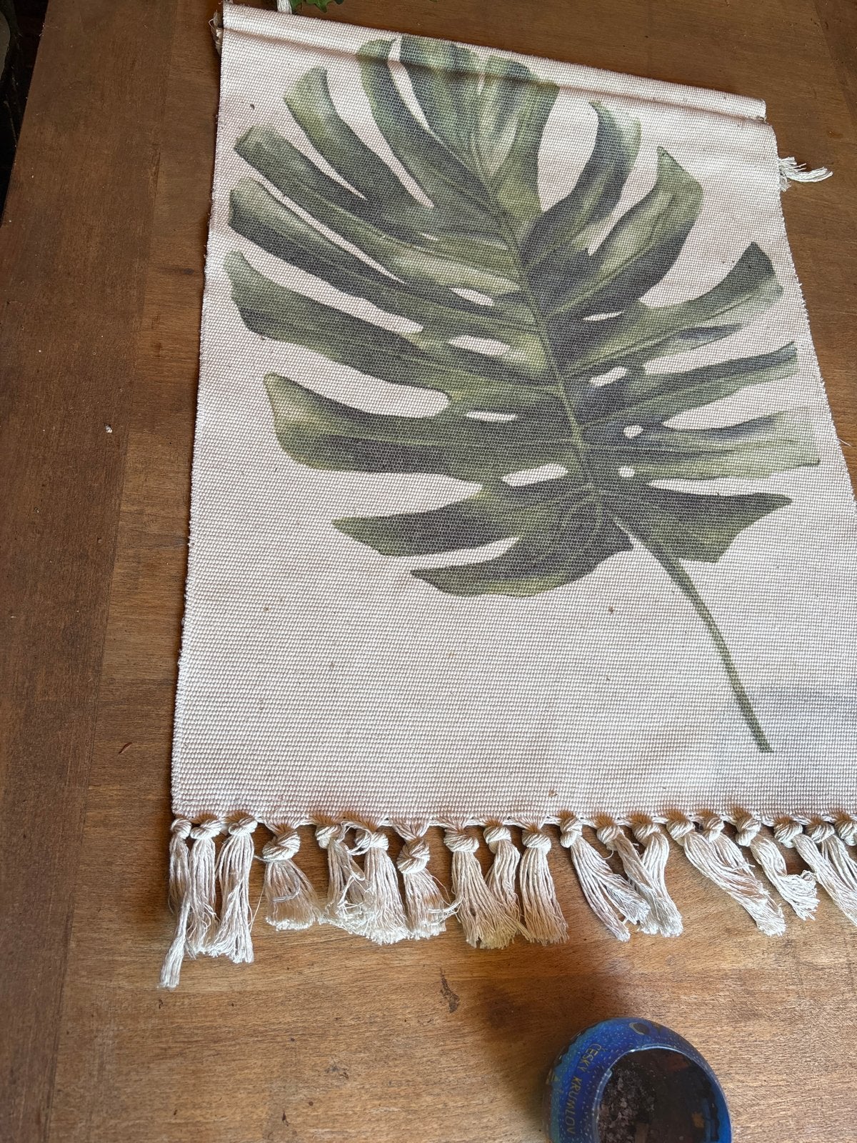 Wandkleed met Monstera blad print en kwastjes, Ophalen, Gebruikt, Meerkleurig, Modern