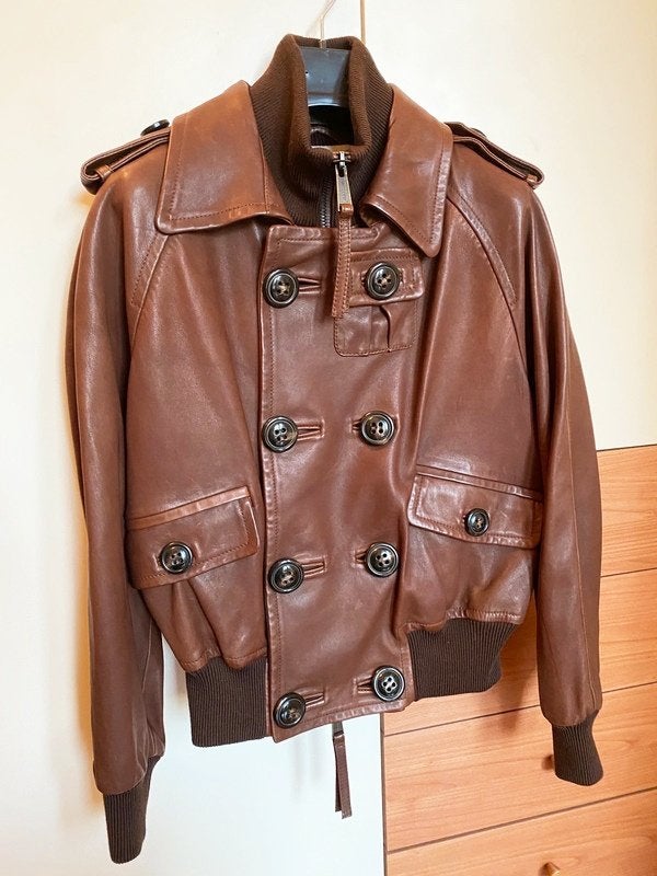 Zeer Mooie Zacht Leren Dsquared2 Jas (Maat 42|IT46) € 599,-, Bruin, Maat 42/44 (L), Ophalen of Verzenden, Zo goed als nieuw