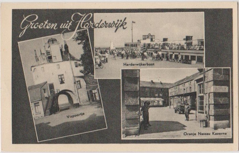 Harderwijk Groet uit 3-vensterkrt 1951 met Oranje N. kazerne, Ophalen, 1940 tot 1960, Gelopen, Gelderland