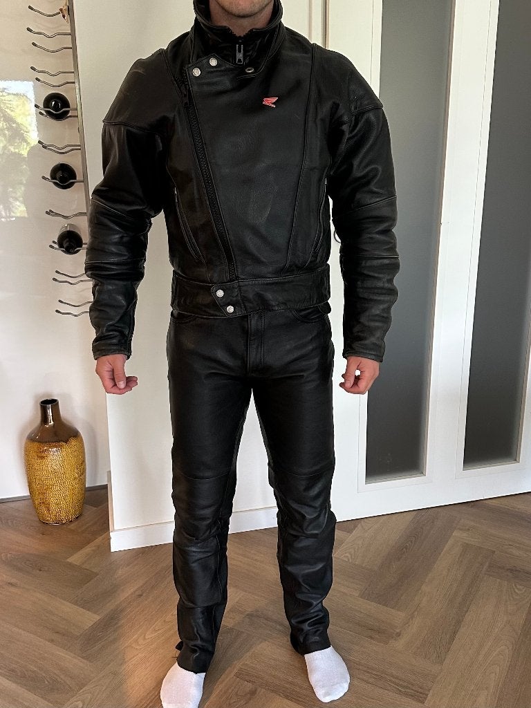 zwart lederen motorpak, Motoren, Kleding | Motorkleding, Ophalen, Tweedehands, Heren, Combipak