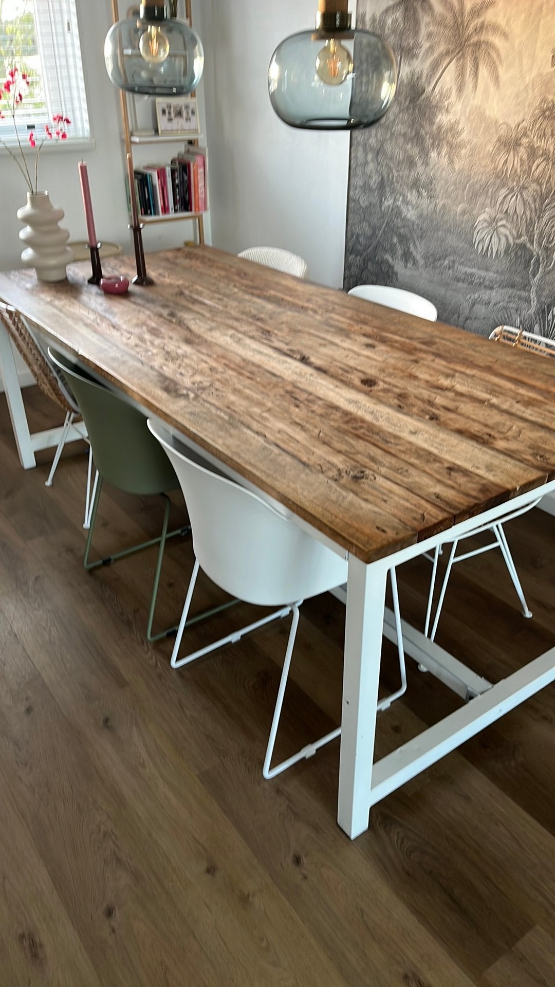 Eettafel 240 x100 cm met 6 design stoelen, Ophalen, 200 cm of meer, Zo goed als nieuw, Vijf personen of meer