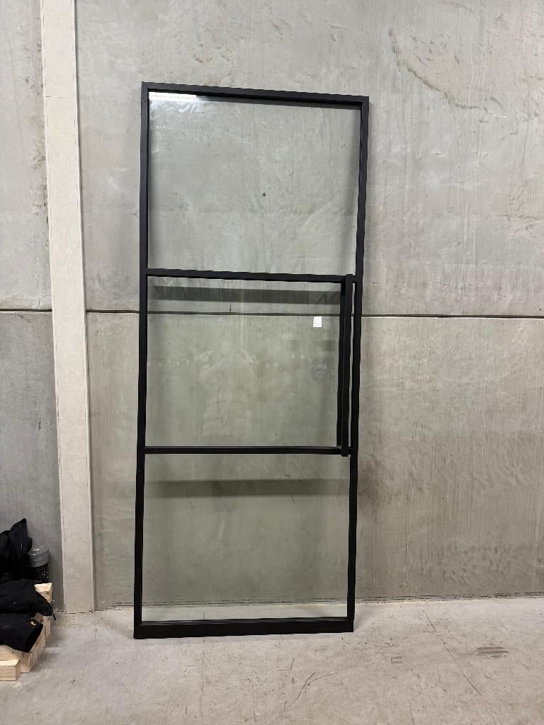 Luxe stalen taatsdeur zwart met softclose | 2899x1065 | 80, Ophalen, Binnendeur, Nieuw, Glas